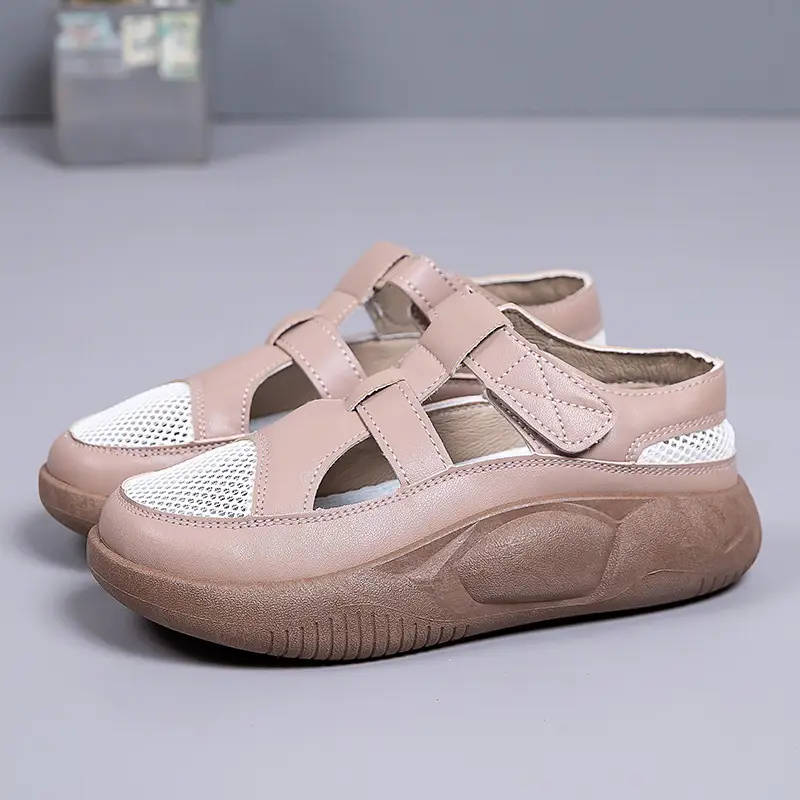 Women's 2025 Hollow White Sandals with Velcro Strap