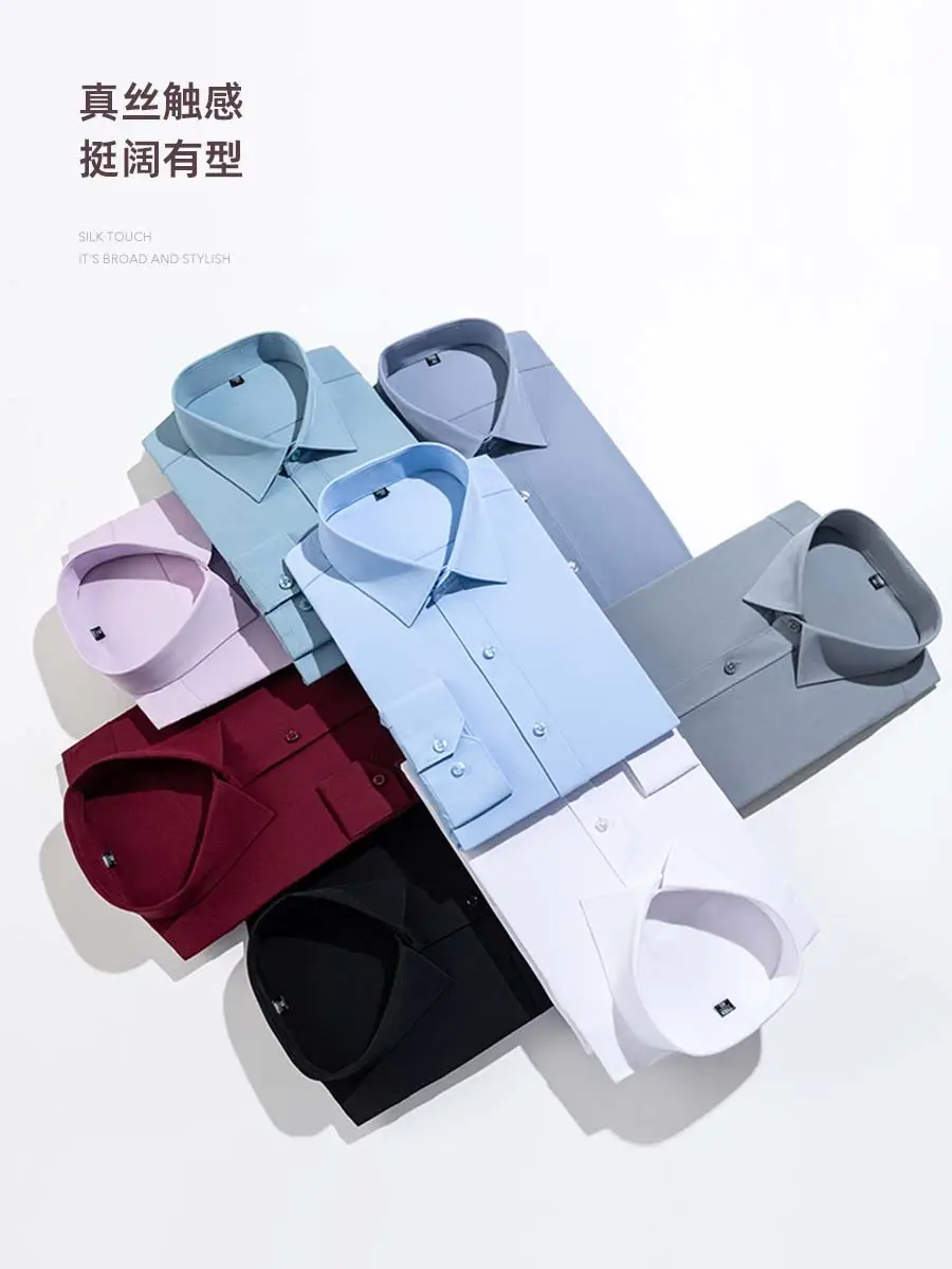 Men's Tencel Cotton Embroidered Shirt Burgundy Spring Autumn - Image 18