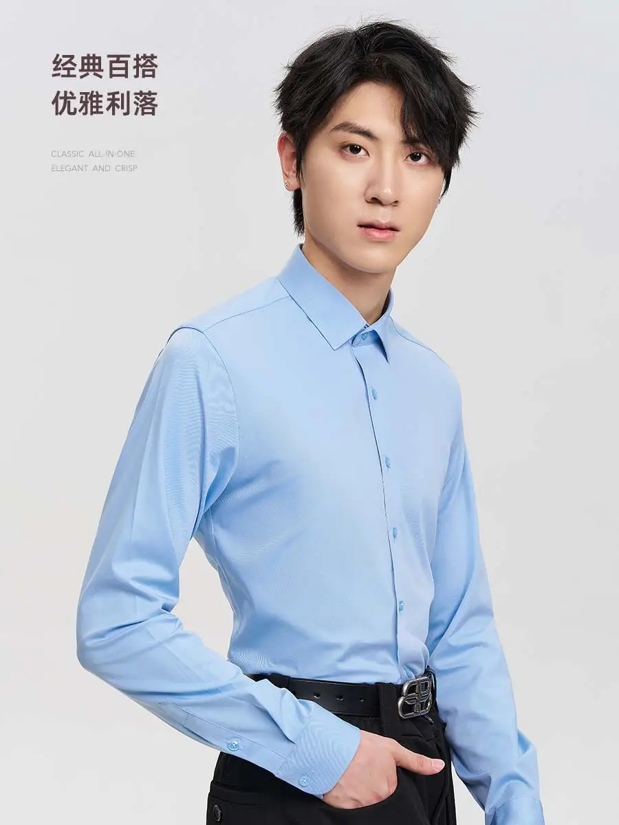 Men's Tencel Cotton Embroidered Shirt Burgundy Spring Autumn - Image 19