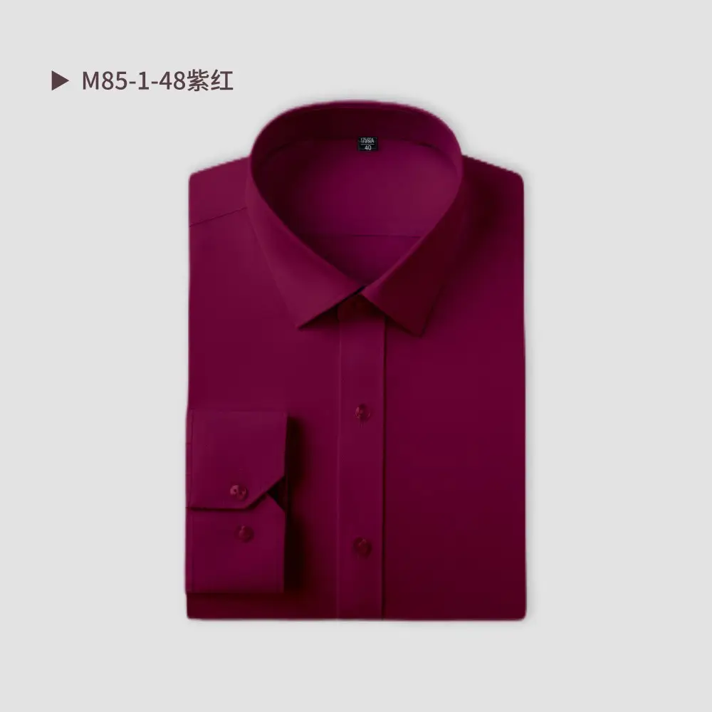 Men's Tencel Cotton Embroidered Shirt Burgundy Spring Autumn - Image 6