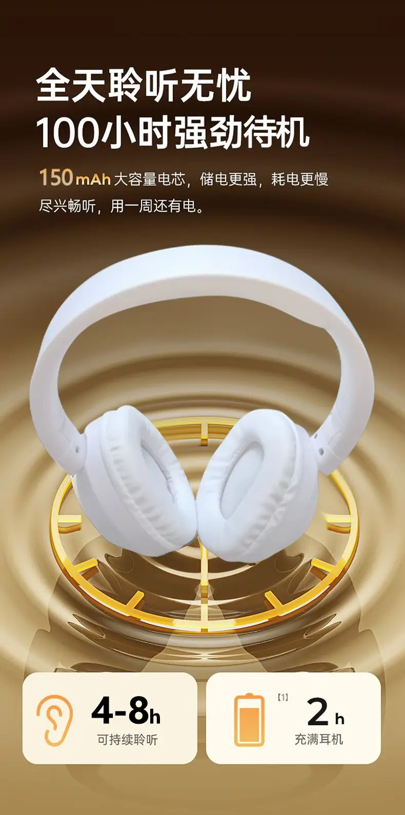 White Wireless Bluetooth Headset Ultra Long Battery β feature 13