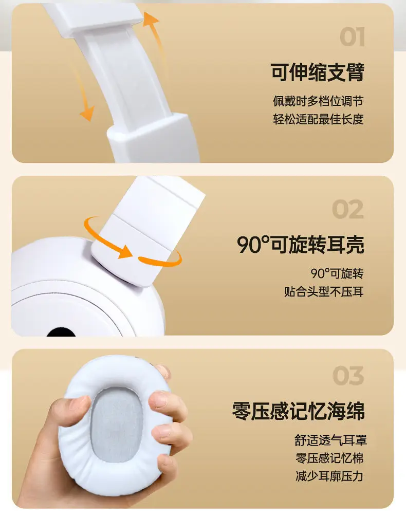 White Wireless Bluetooth Headset Ultra Long Battery β feature 8
