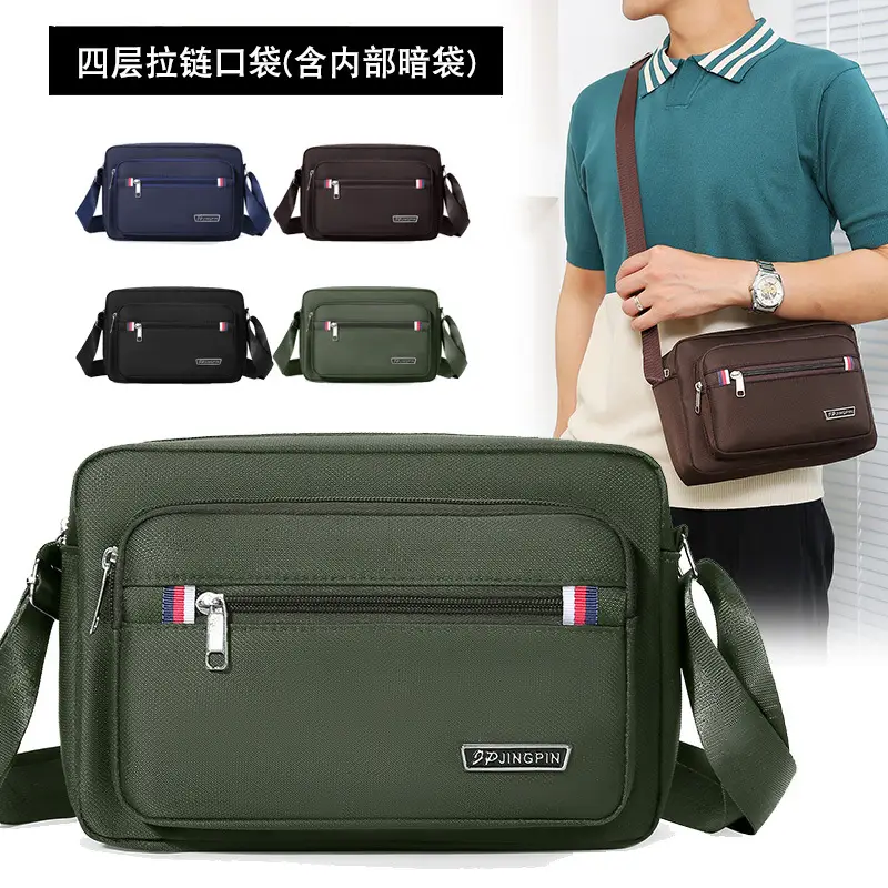 Men's Green Nylon Crossbody Bag with Zipper Pockets - Image 11