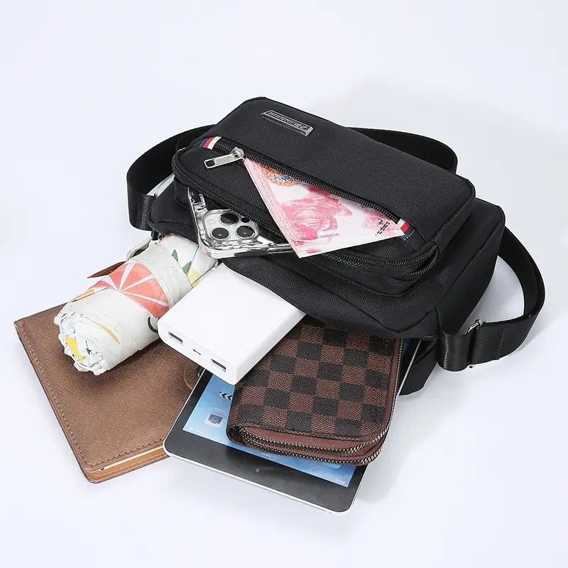 Men's Green Nylon Crossbody Bag with Zipper Pockets - Image 12