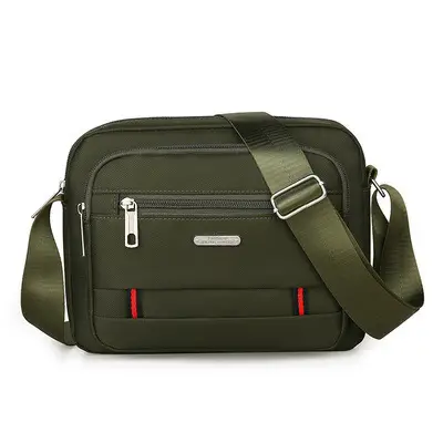 Men's Green Nylon Crossbody Bag with Zipper Pockets - Image 5