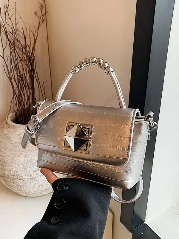 Textured Silver Square Shoulder Bag Women 2024 - Image 4