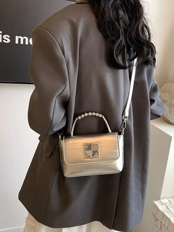 Textured Silver Square Shoulder Bag Women 2024 - Image 7