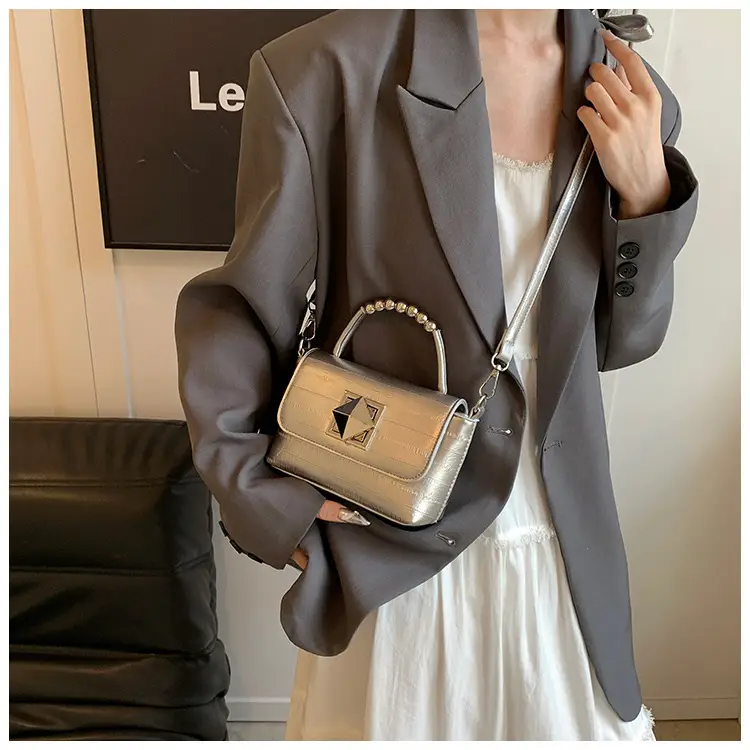 Textured Silver Square Shoulder Bag Women 2024 — feature 12