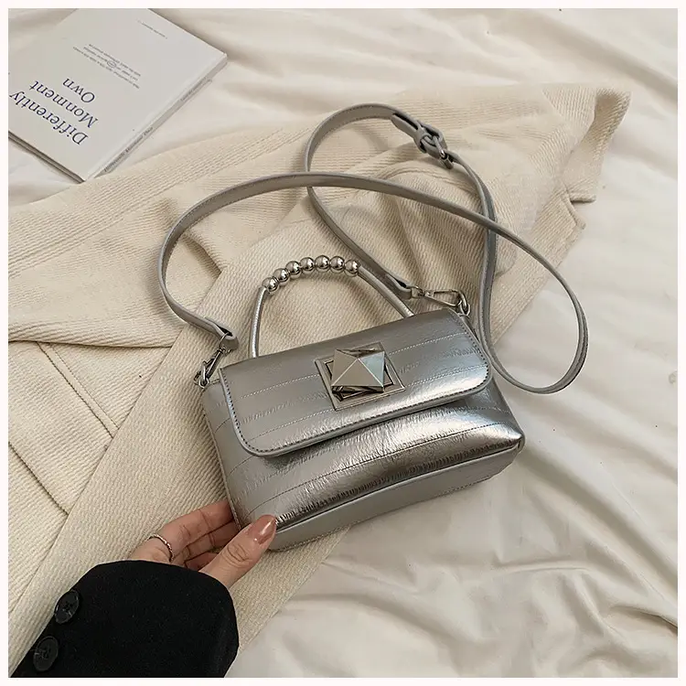 Textured Silver Square Shoulder Bag Women 2024 - Image 2