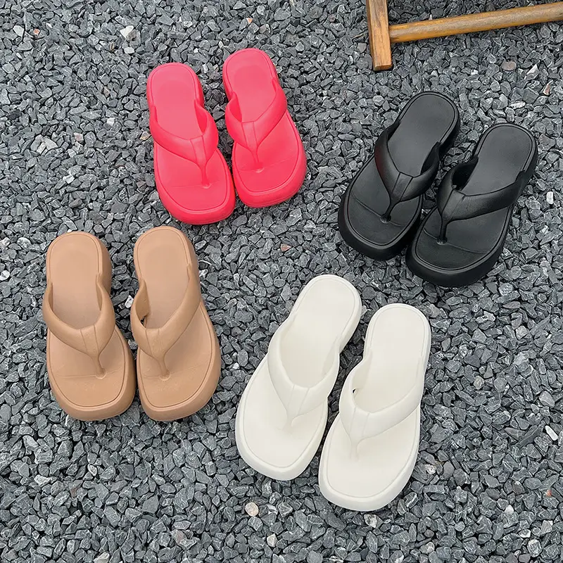 Thick Bottom Flip-Flops Women's Summer Fashion Outer Wear 2024 New High Height Beach Seaside Flip-Flops Women's High Heel