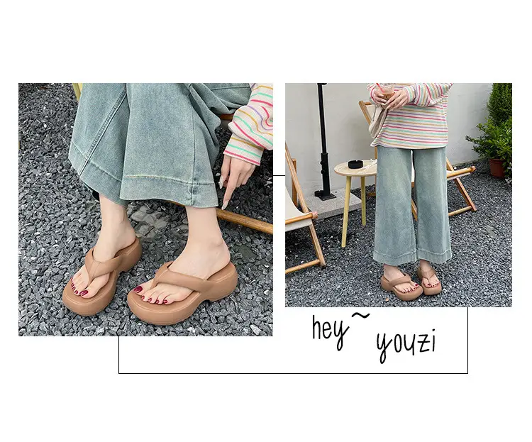 Thick Bottom Flip-Flops Women's Summer Fashion Outer Wear 2024 New High Height Beach Seaside Flip-Flops Women's High Heel — feature 11
