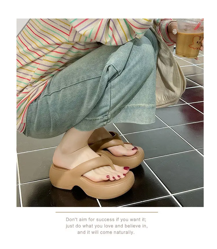 Thick Bottom Flip-Flops Women's Summer Fashion Outer Wear 2024 New High Height Beach Seaside Flip-Flops Women's High Heel — feature 12