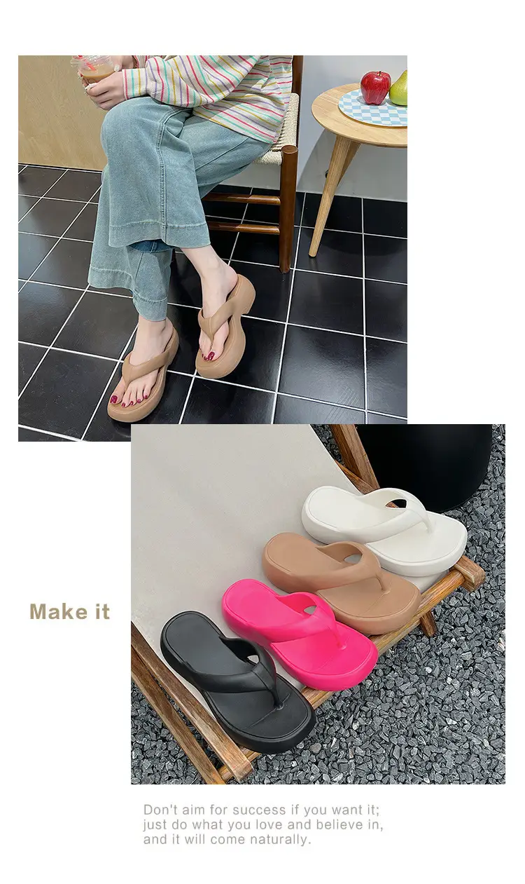Thick Bottom Flip-Flops Women's Summer Fashion Outer Wear 2024 New High Height Beach Seaside Flip-Flops Women's High Heel — feature 13