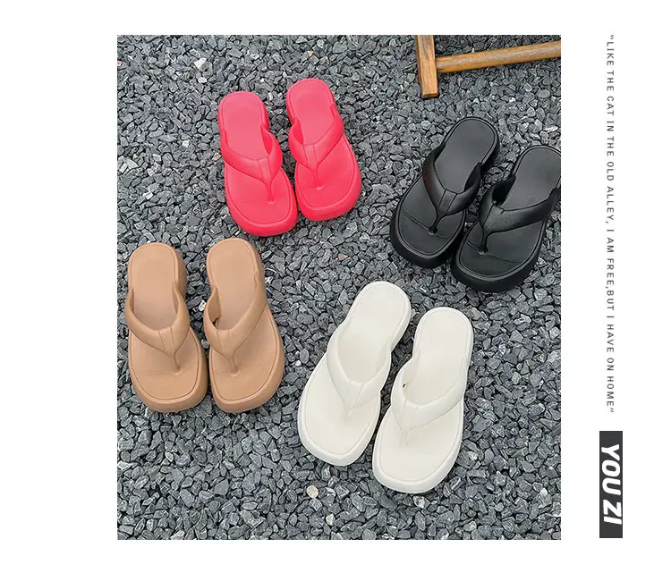 Thick Bottom Flip-Flops Women's Summer Fashion Outer Wear 2024 New High Height Beach Seaside Flip-Flops Women's High Heel — feature 14