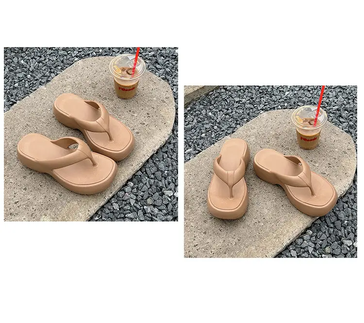 Thick Bottom Flip-Flops Women's Summer Fashion Outer Wear 2024 New High Height Beach Seaside Flip-Flops Women's High Heel — feature 17