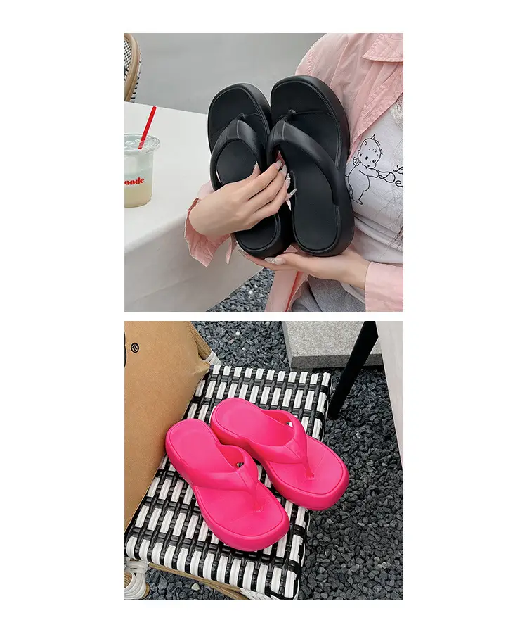 Thick Bottom Flip-Flops Women's Summer Fashion Outer Wear 2024 New High Height Beach Seaside Flip-Flops Women's High Heel — feature 19