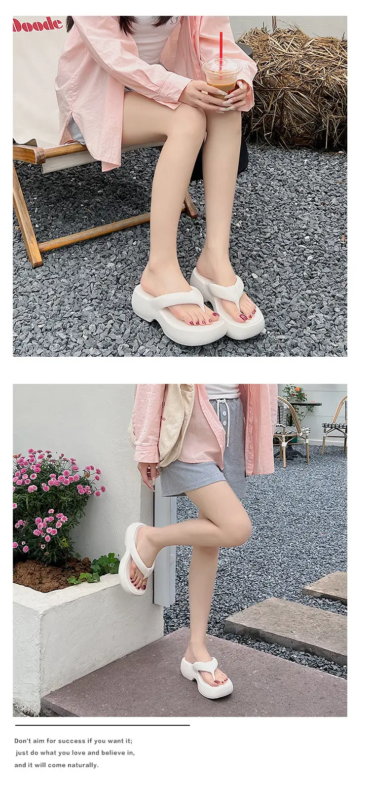 Thick Bottom Flip-Flops Women's Summer Fashion Outer Wear 2024 New High Height Beach Seaside Flip-Flops Women's High Heel — feature 5