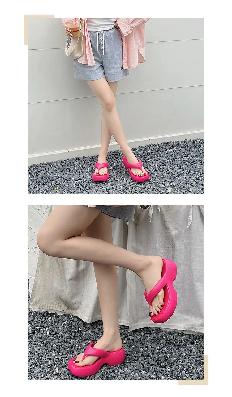 Thick Bottom Flip-Flops Women's Summer Fashion Outer Wear 2024 New High Height Beach Seaside Flip-Flops Women's High Heel — feature 6
