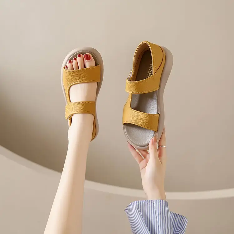 Women Beige Velcro Sandals Plus Size 2024 - Image 5