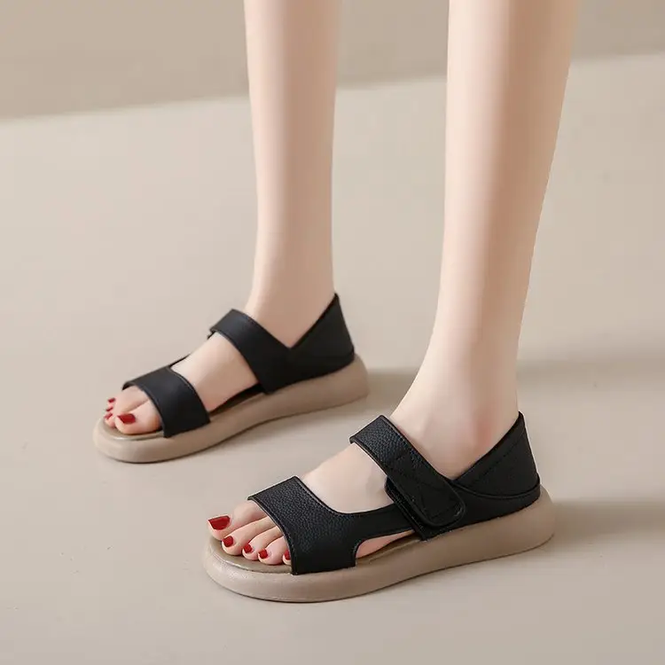 Women Beige Velcro Sandals Plus Size 2024 - Image 6