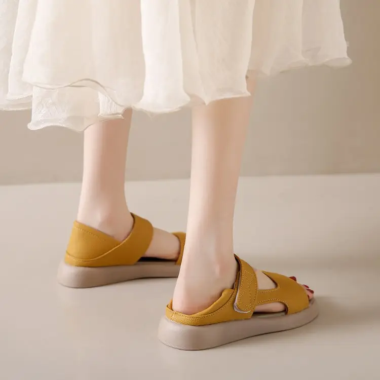 Women Beige Velcro Sandals Plus Size 2024 - Image 7