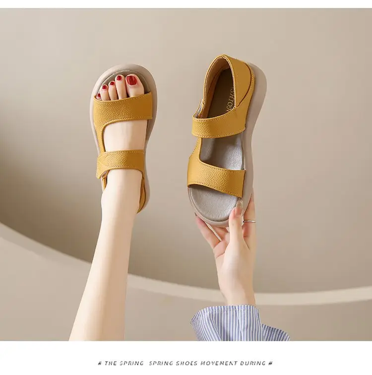 Women Beige Velcro Sandals Plus Size 2024 — feature 15
