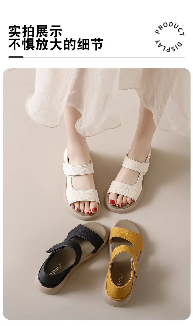 Women Beige Velcro Sandals Plus Size 2024 — feature 7
