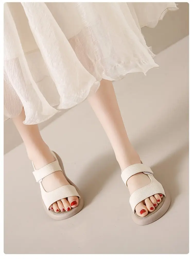 Women Beige Velcro Sandals Plus Size 2024 — feature 9
