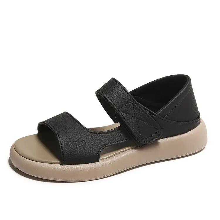Women Beige Velcro Sandals Plus Size 2024 - Image 2