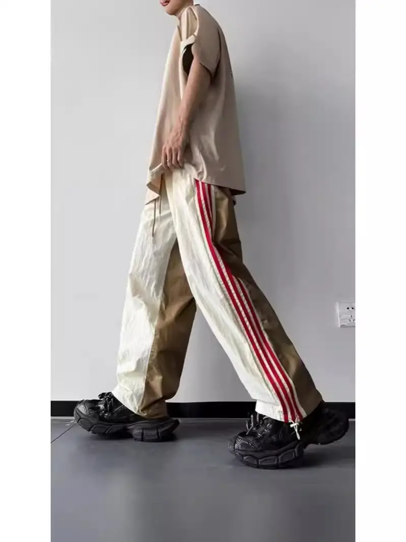 Men Summer Striped Loose Pants White Navy