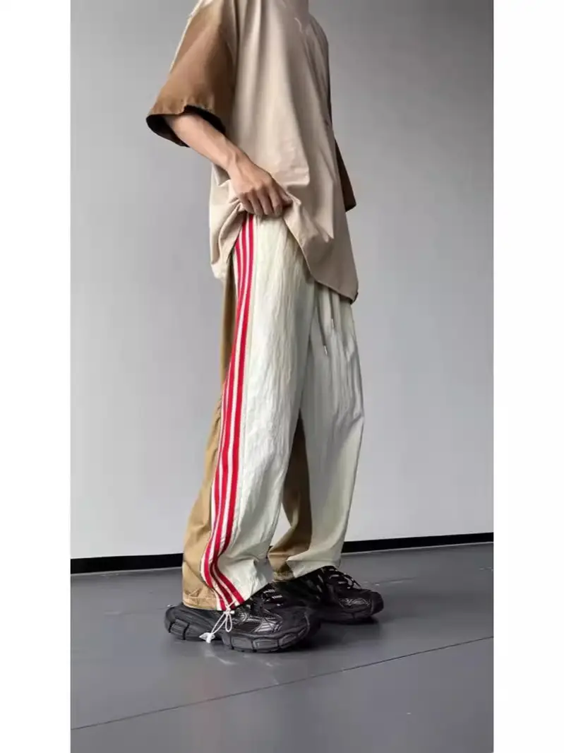 Men Summer Striped Loose Pants White Navy