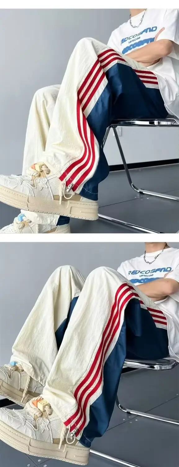 Men Summer Striped Loose Pants White Navy — feature 10