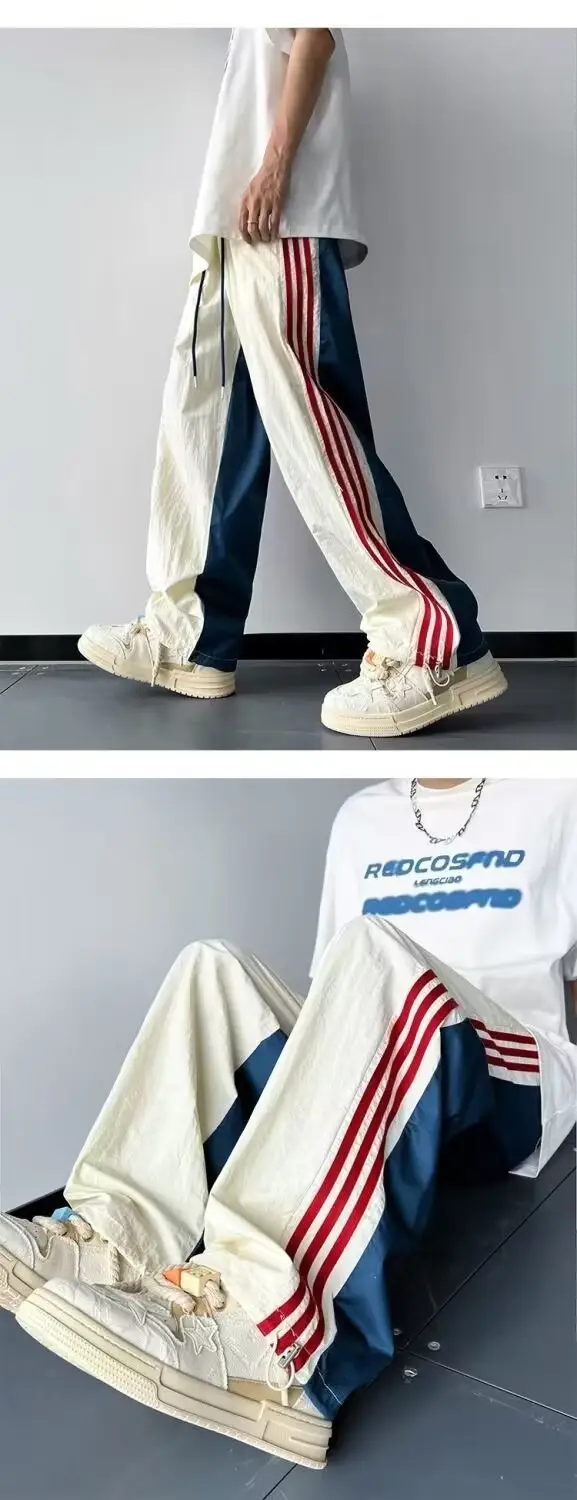 Men Summer Striped Loose Pants White Navy — feature 11
