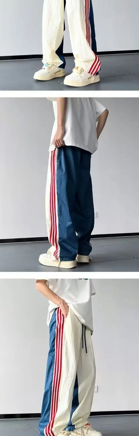 Men Summer Striped Loose Pants White Navy — feature 12