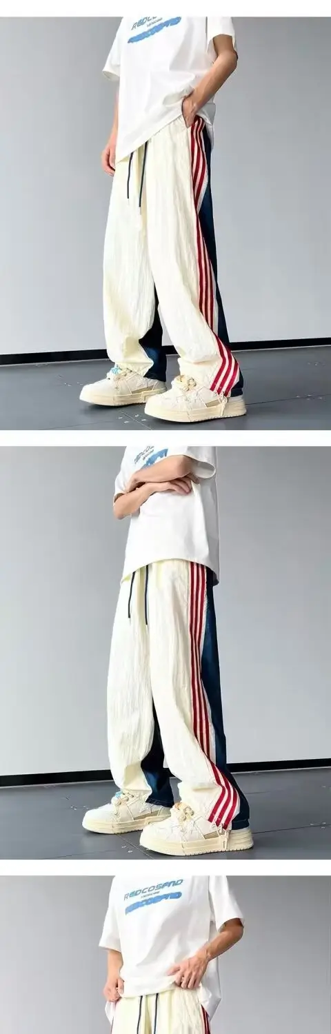 Men Summer Striped Loose Pants White Navy — feature 13