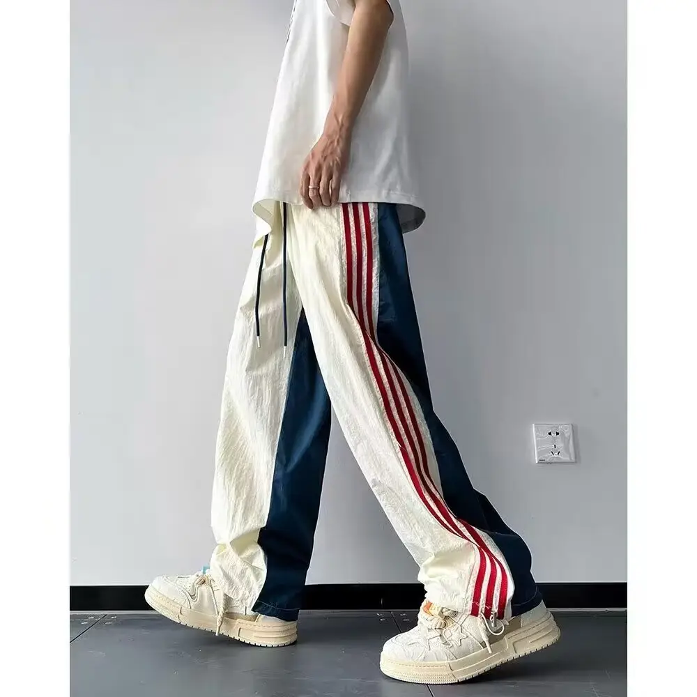 Men Summer Striped Loose Pants White Navy — feature 4