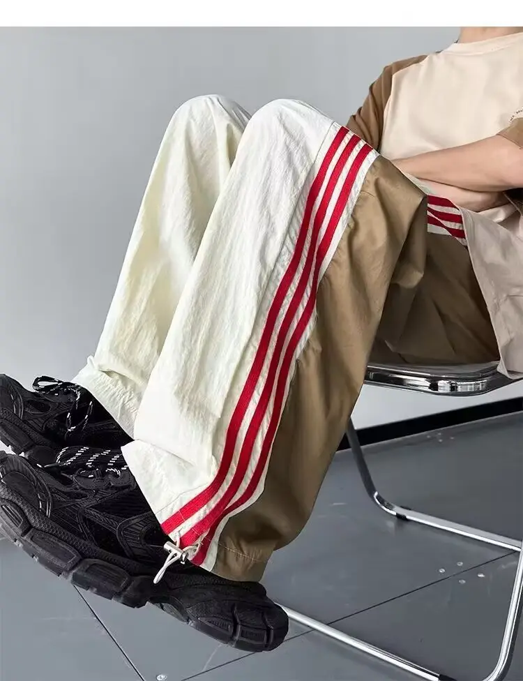 Men Summer Striped Loose Pants White Navy — feature 5