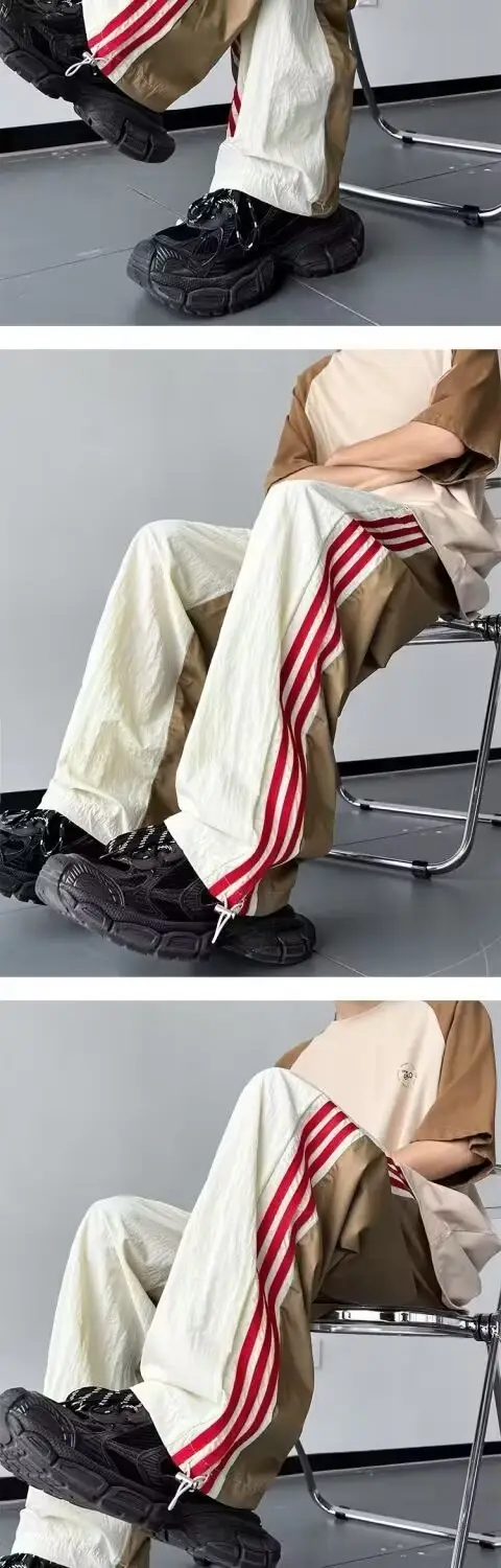 Men Summer Striped Loose Pants White Navy — feature 6