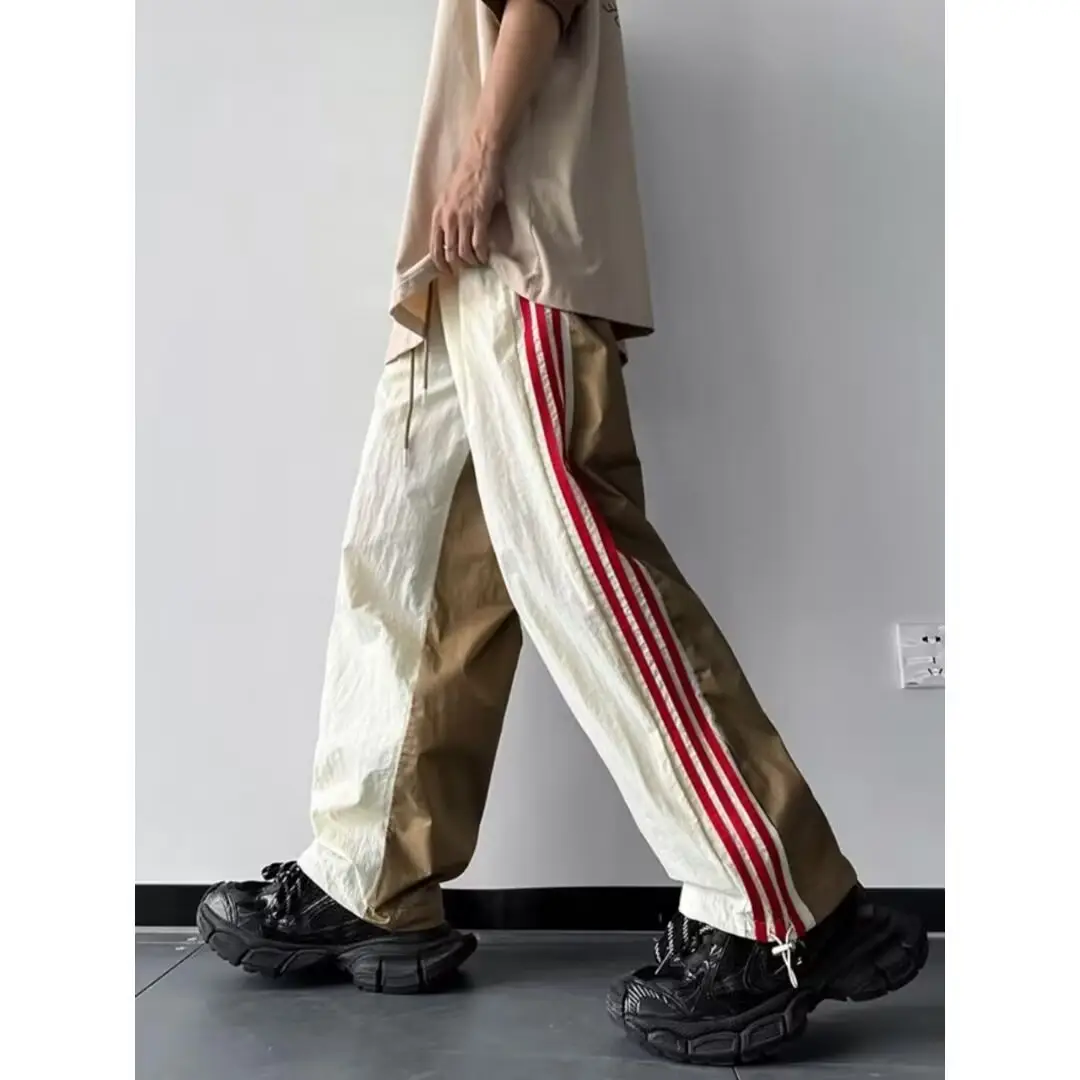 Men Summer Striped Loose Pants White Navy