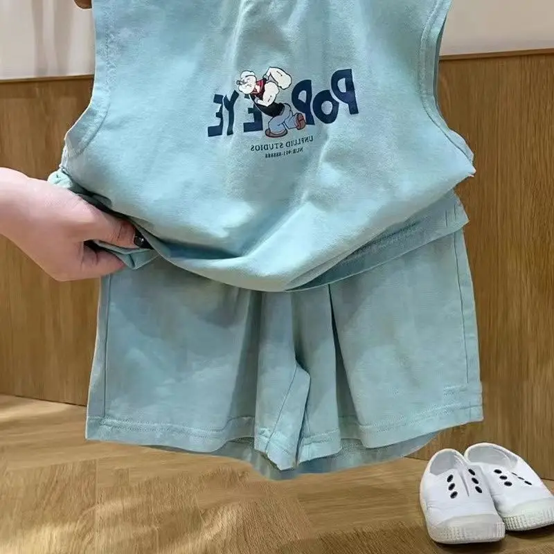 Baby Sleeveless T-Shirt Shorts Set Light Blue Cotton