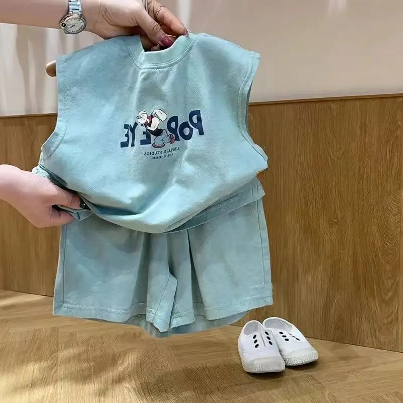 Baby Sleeveless T-Shirt Shorts Set Light Blue Cotton