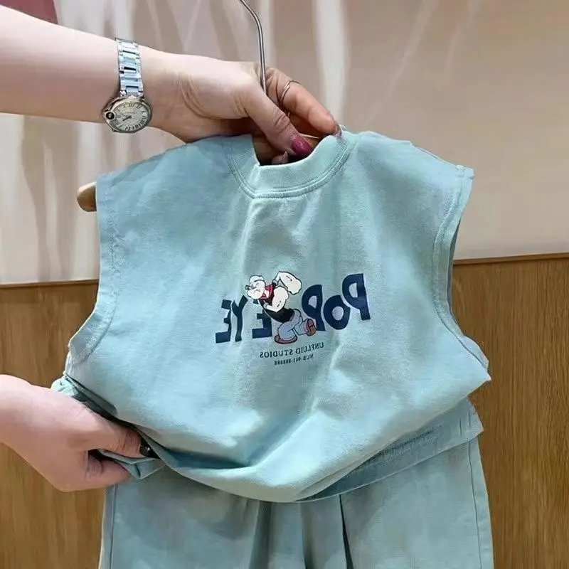 Baby Sleeveless T-Shirt Shorts Set Light Blue Cotton