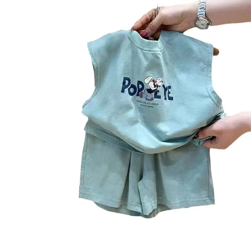 Baby Sleeveless T-Shirt Shorts Set Light Blue Cotton