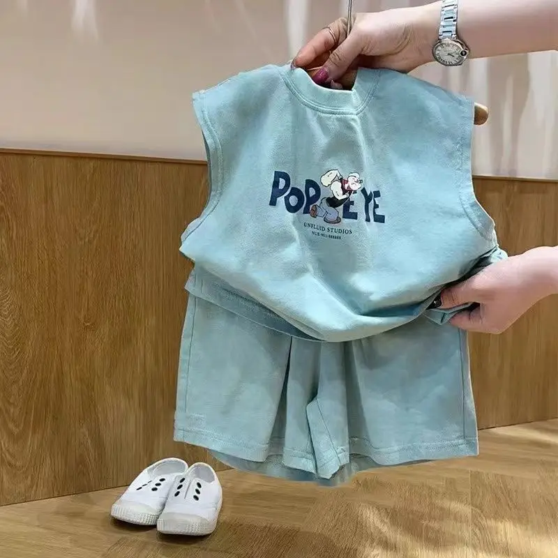 Baby Sleeveless T-Shirt Shorts Set Light Blue Cotton — feature 5
