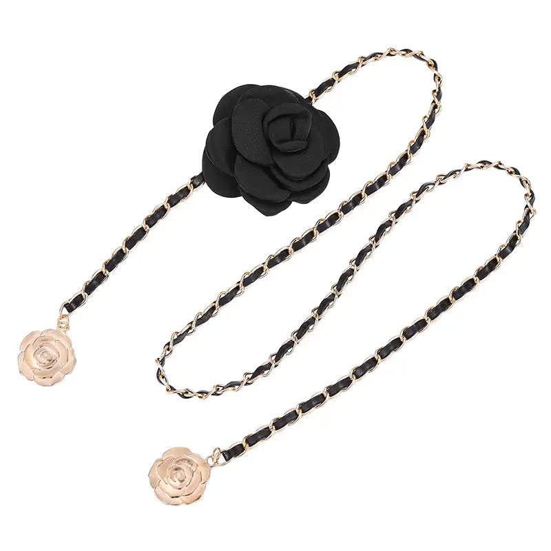 Black Rose Camellia Waist Chain for Women - Image 7