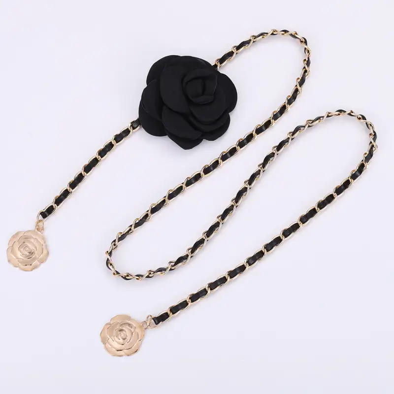 Black Rose Camellia Waist Chain for Women - Image 2