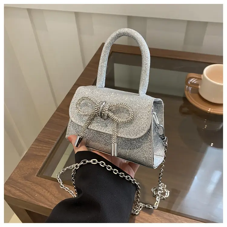 Silver Glitter Bow Shoulder Bag 2024 - Image 4