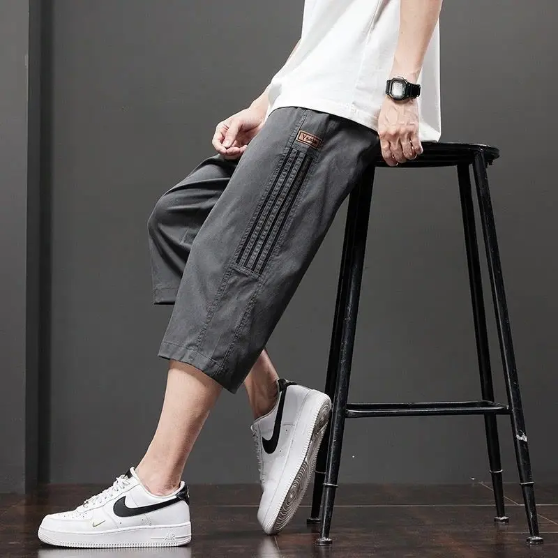 Men Ice Silk Capri Shorts Grey 2024 - Image 5