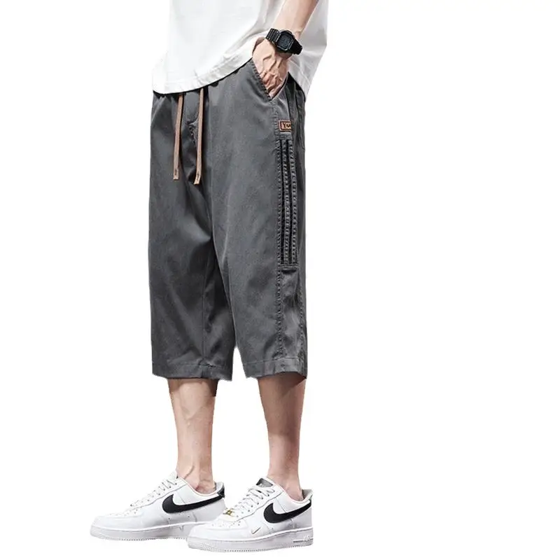 Men Ice Silk Capri Shorts Grey 2024 - Image 8