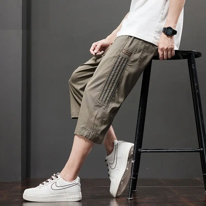 Men Ice Silk Capri Shorts Grey 2024 - Image 3